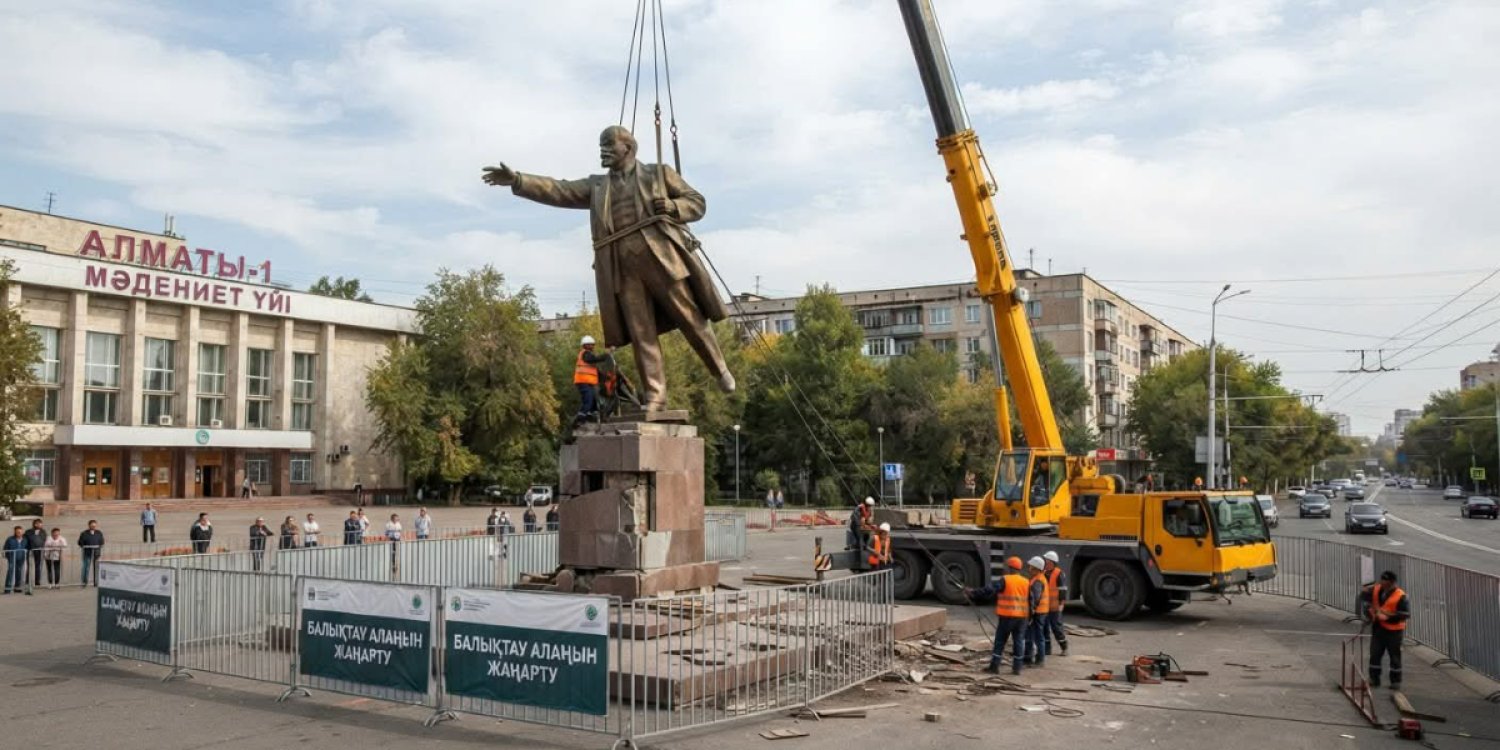 «Шу да, митинг те болмады»: Алматыда Ленин ескерткіші алынып тасталды